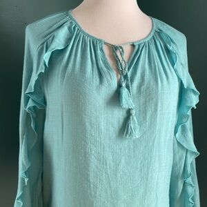 Cooper & Ella Blue Ruffled Tie Front Blouse